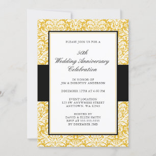 Invitation 50e anniversaire du Mariage Gold et Black Damask