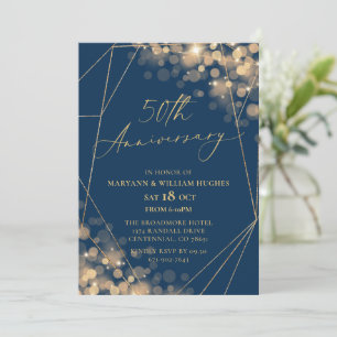 Invitation 50e anniversaire du Mariage Gold & Navy