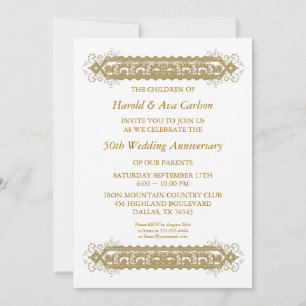 Invitation 50e anniversaire du Mariage Gold Scroll Party