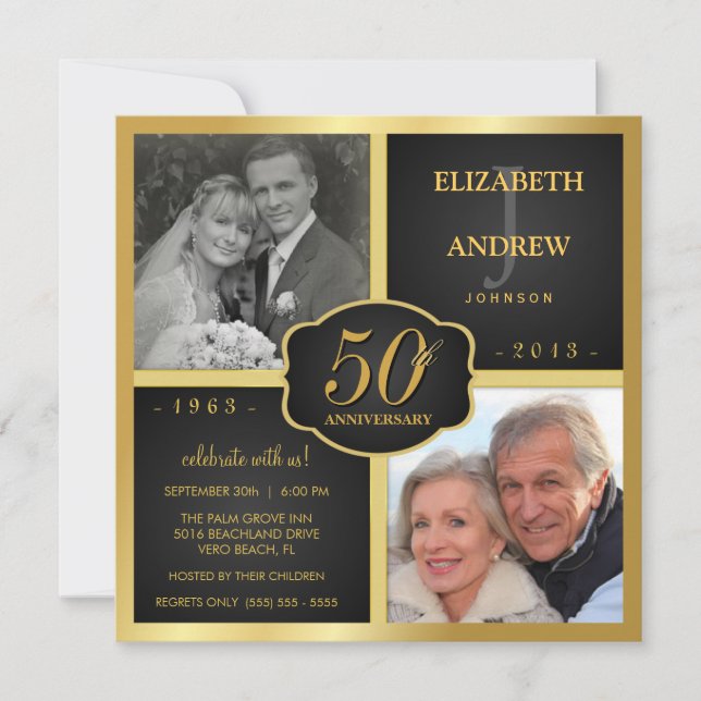 Invitation 50e anniversaire du Mariage noir et or (Devant)