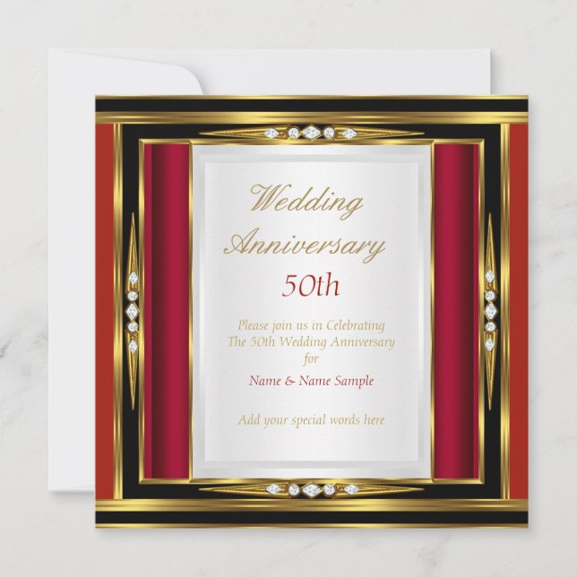 Invitation 50e anniversaire du Mariage Or rouge Diamant noir  (Devant)