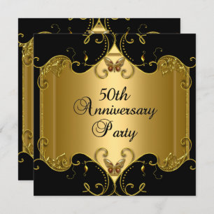 Invitation 50e anniversaire du Mariage Papillon noir d'or