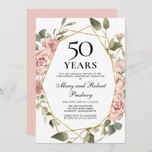 Invitation 50e anniversaire du Mariage Rose florale