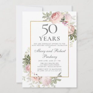 Invitation 50e anniversaire du Mariage Rose florale