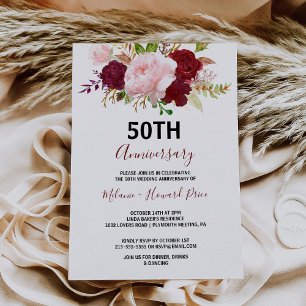 Invitation 50e anniversaire du Mariage rouge tropical et roma
