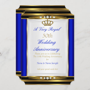 Invitation 50e anniversaire du Mariage Royal Blue Gold Crown