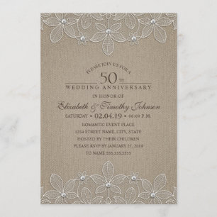 Invitation 50e anniversaire du Mariage Rustic Burlap and Lace