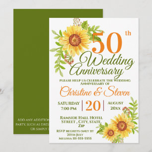 Invitation 50e anniversaire du Mariage Tournesol floral