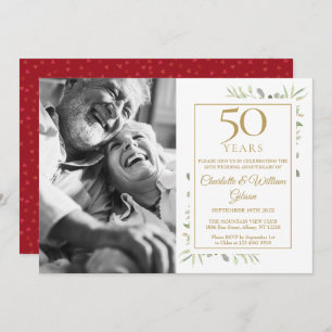 Invitation 50e anniversaire du Mariage Vert Amour Coeur Photo