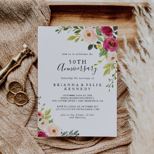 Invitation 50e anniversaire du Mariage vert rose