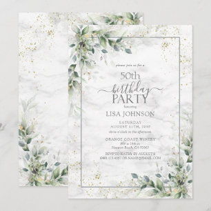 Invitation 50e anniversaire Dusty Eucalyptus or botanique