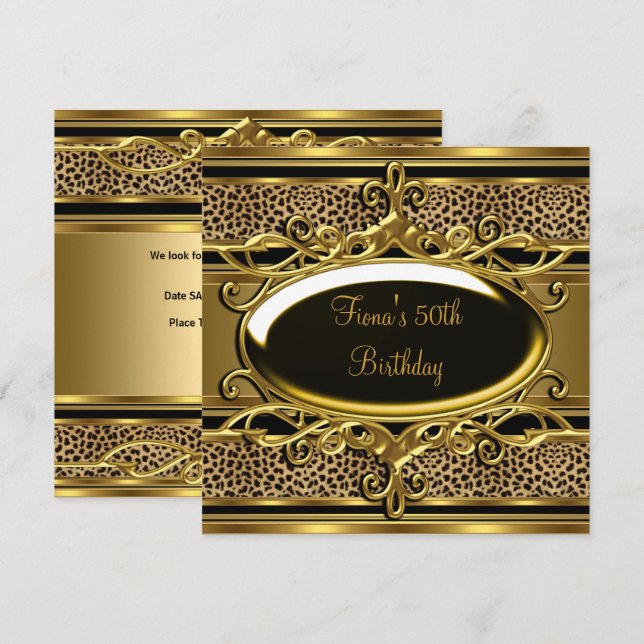Invitation 50e anniversaire Élégant Classe Or Gold Black (Devant / Derrière)