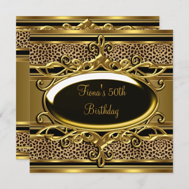 Invitation 50e anniversaire Elegant Classy Gold Noir (Devant / Derrière)