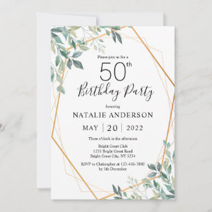 Invitation 50e anniversaire Elégant Eucalyptus Verdure et Or