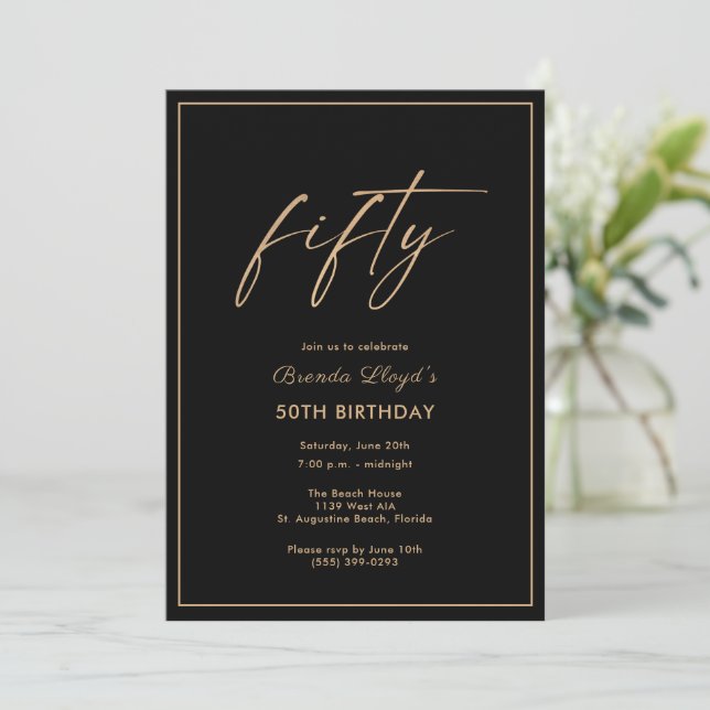 Invitation 50e anniversaire Elegant Gold Black Party Invitati (Debout devant)