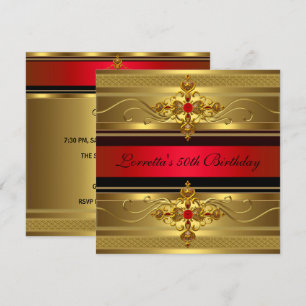 Invitation 50e Anniversaire Élégant Or Rouge Diamant Bijou