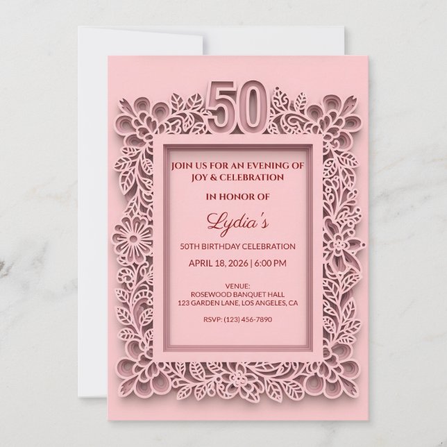 Invitation 50e Anniversaire Élégant Style de Découpe de Papie (Devant)