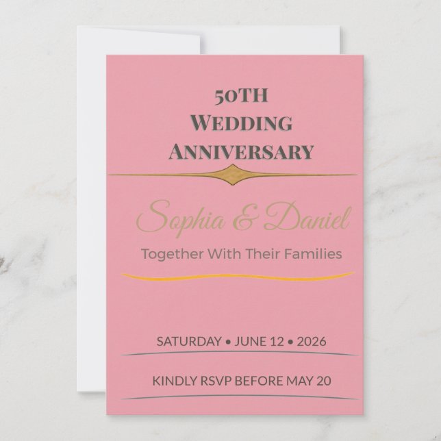 Invitation 50e anniversaire | Élégant | Sur mesure | Or | Amo (Devant)