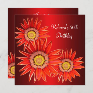 Invitation 50e anniversaire Elégante Fleurs rouges
