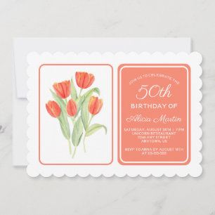 Invitation 50e anniversaire Elégante Flore de tulipe rouge