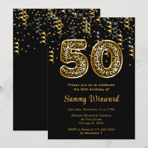 Invitation 50e anniversaire Empreintes de léopard ballons ave