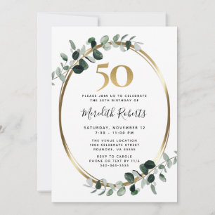 Invitation 50e anniversaire Eucalyptus Gold Metallic Party