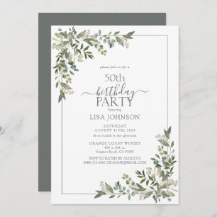 Invitation 50e anniversaire Eucalyptus Sage Vert Botanique