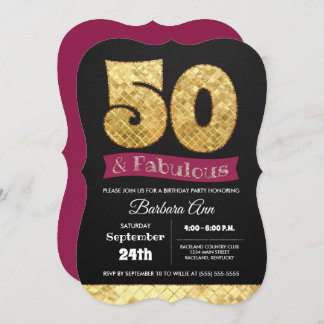 Invitation 50e anniversaire fabuleux or et rose cinquante