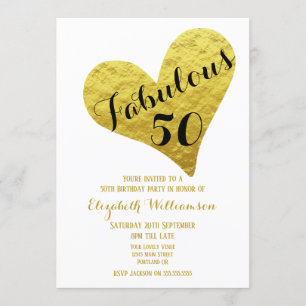 Invitation 50e anniversaire Fabulos 50 Blanc  Cœur en faux or