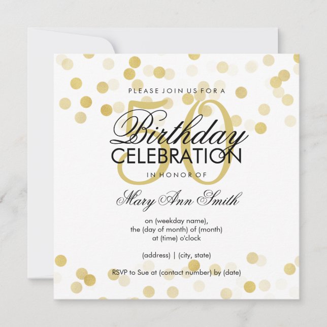 Invitation 50e anniversaire Faux Gold Foil Parties scintillan (Devant)