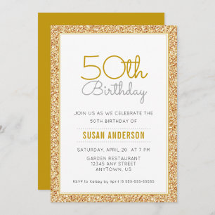 Invitation 50e anniversaire Faux Gold Parties scintillant
