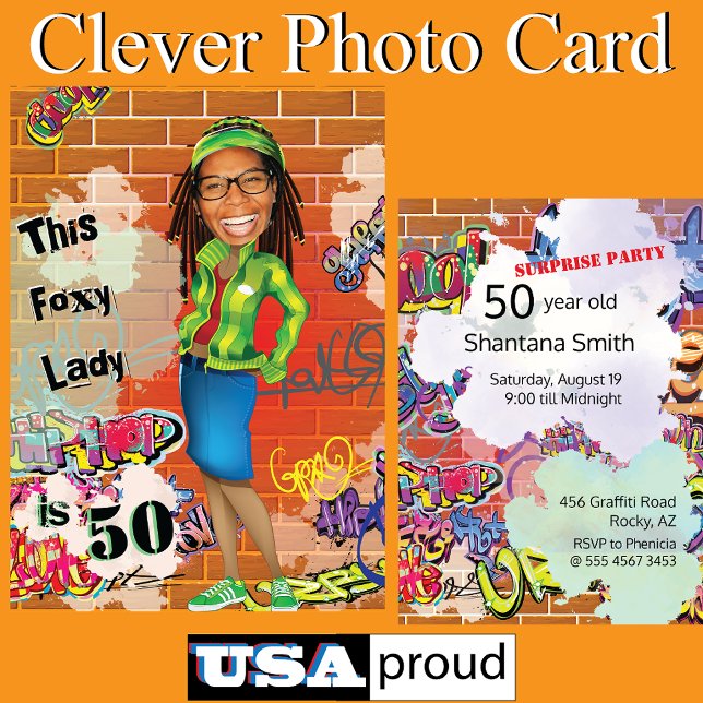 Invitation 50e anniversaire féminin 💃 Foxy Lady Portrait drô (Créateur téléchargé)