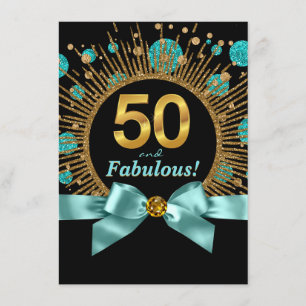 Invitation 50e Anniversaire Femme Bleu Sarcelle et Or