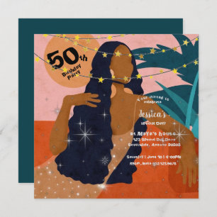 Invitation 50e Anniversaire Fête Belle Lady Palm Feuilles Inv