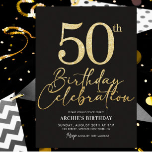 Invitation 50e anniversaire fête Elégante Parties scintillant