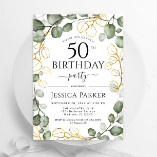 Invitation 50e anniversaire fête Eucalyptus aquarelle