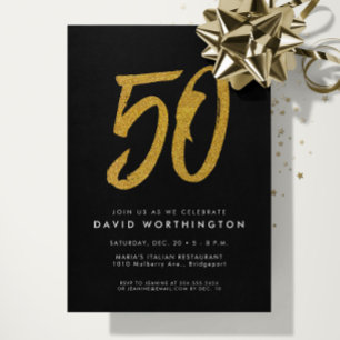 Invitation 50e anniversaire fêté faux or parties scintillant 