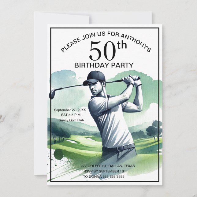 Invitation 50e Anniversaire Fête Golfer Sports Par Adult Golf (Devant)