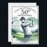 Invitation 50e Anniversaire Fête Golfer Sports Par Adult Golf<br><div class="desc">Fête du 50e anniversaire pour un golfeur,  adulte,  sport,  père,  pour lui. Noir et blanc,  aquarelle,  moderne,  élégante invitation à la fête d'anniversaire. Veuillez le personnaliser avec vos détails.</div>