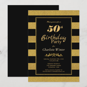 Invitation 50e Anniversaire Fête Noir Or rayé