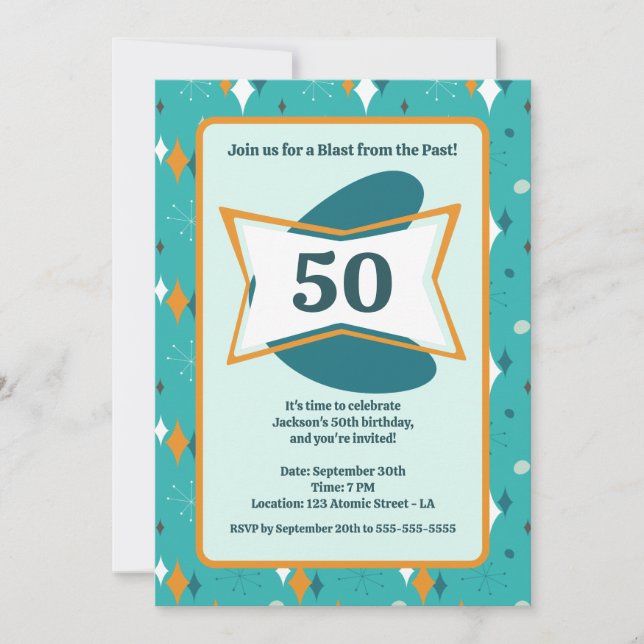 Invitation 50e anniversaire fête Retro Mid Century N'importe  (Devant)