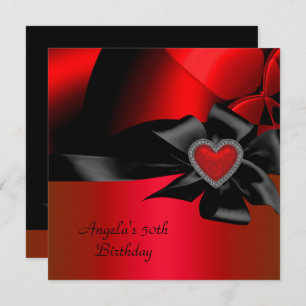 Invitation 50e Anniversaire Fête Rouge Argent Abstrait Noir