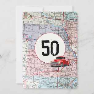 Invitation 50e Anniversaire Fête Rouge Retro Camion