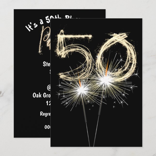 Invitation 50e anniversaire Fête Sparkler (Devant / Derrière)