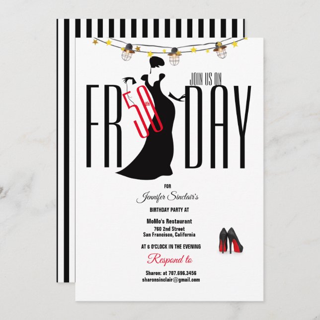 Invitation 50e anniversaire fête Stripes Stiletto unique (Devant / Derrière)