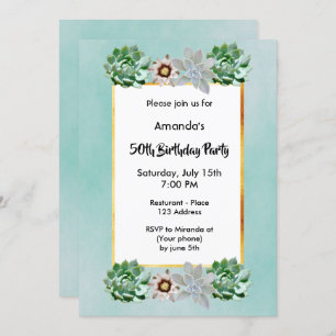 Invitation 50e anniversaire fête succulents vert