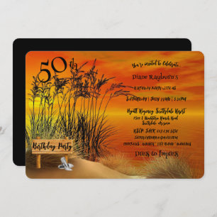 Invitation 50e anniversaire fête Sunset Beach Grasses Stilett