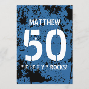 Invitation 50e anniversaire Fifty Rocks BLUE Grunge Motif F50