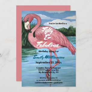 Invitation 50e anniversaire Flamant rose tropical rose