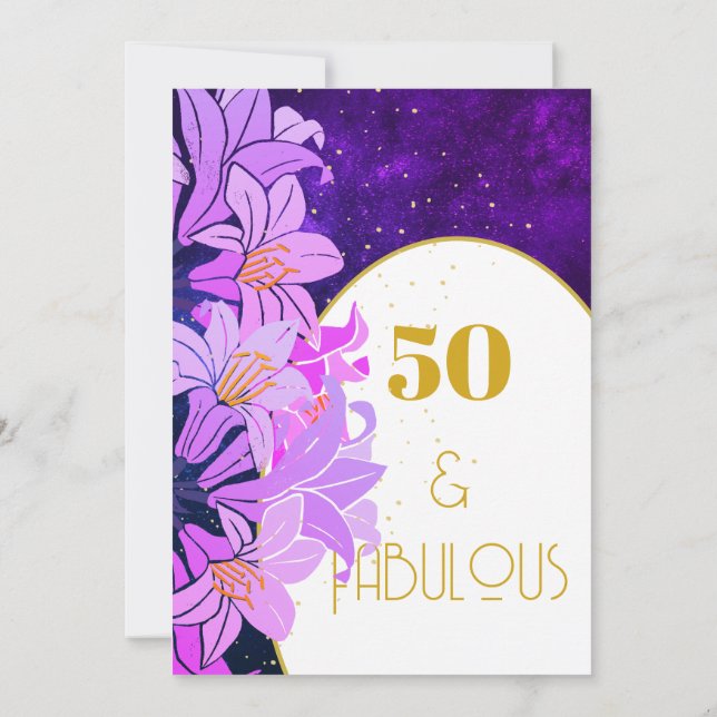 Invitation 50e Anniversaire Fleur Pourpre Or Tendance (Dos)
